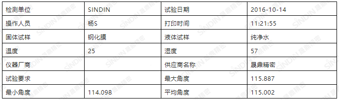 接触角测量仪测试前数据